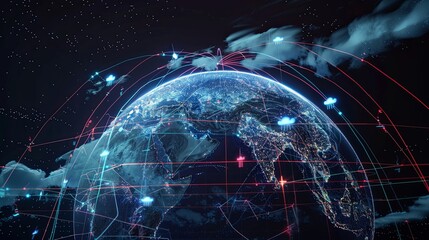 Global Digital Currency Exchange Concept: Data Globe with Cloud Symbols