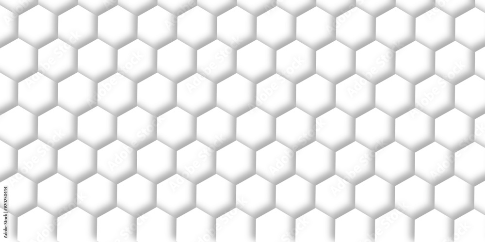 Wall mural Abstract pattern with hexagonal white and gray technology line paper background. Hexagonal 3d vector grid tile and mosaic structure simple style hexagonal graphic concept. Futuristic surface design.