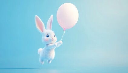 Obraz premium Cute White Bunny Holding Balloon