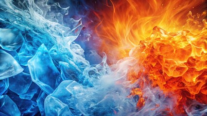 Fototapeta premium Vibrant abstract background featuring a stunning contrast of fiery hot orange and icy cold blue hues, blending seamlessly to create a mesmerizing visual effect.