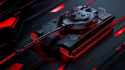 A graphic design piece featuring a tank integrated into a logo or brand identity, using sleek lines and modern aesthetics