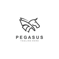 Pegasus horse Logo minimalist, Line art, Modern simple mascot, Mystic premium emblem template