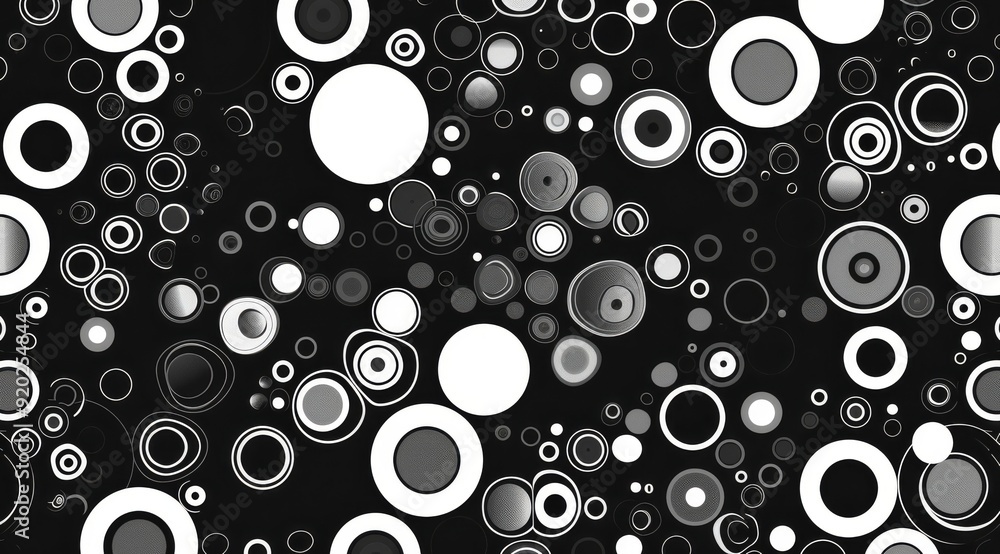 Poster a dynamic pattern featuring overlapping black and white circles, ideal for modern design aesthetics 