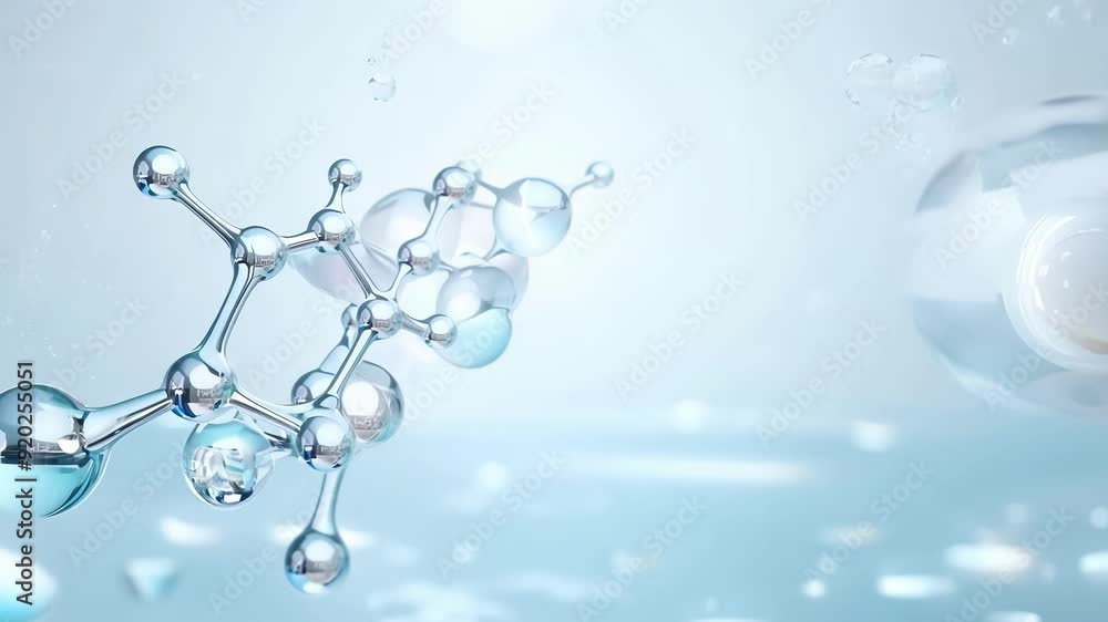 Poster bubbles form and interact with molecular structures in a bright, clean environment, showcasing the b