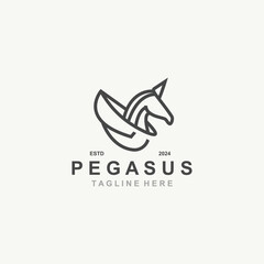 Pegasus horse Logo minimalist, Line art, Modern simple mascot, Mystic premium emblem template