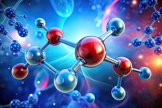 Colorful 3D illustration of oxygen molecule consisting of two oxygen atoms bonded together, symbolizing life, health, and respiration in science and medicine."_