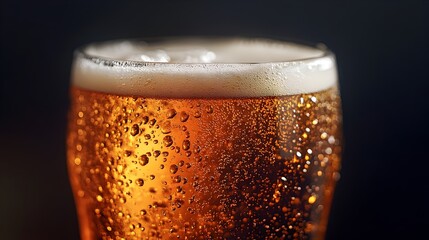 Pour of Amber Beer into Transparent Glass Mug with Frothy Foam
