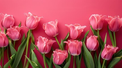 Obraz premium Pink Tulips on a Pink Background