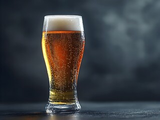 Pour of Amber Beer in a Glass Against a Dark Backdrop