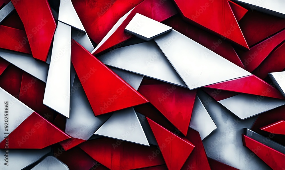 Poster Seamless Abstract with Sharp Geometric Shapes in Red and White