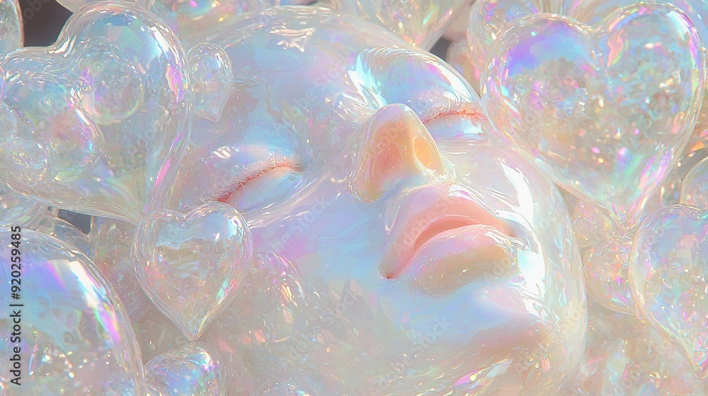 Aufkleber a close-up portrait of a face made entirely from soap bubbles, surrounded by numerous additional bub