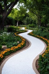 Obraz premium Recycled paper paths wind through a restored botanical garden, symbolizing the intersection of art, restoration, and recycling.