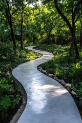 Obraz premium Recycled paper paths wind through a restored botanical garden, symbolizing the intersection of art, restoration, and recycling.