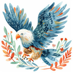 Fototapeta premium Colorful Watercolor Eagle Illustration with Floral Elements Vibrant Nature Art