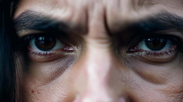 Zoomed in shot of piercing eyes showcasing the unrelenting devotion of a protector to their cause.