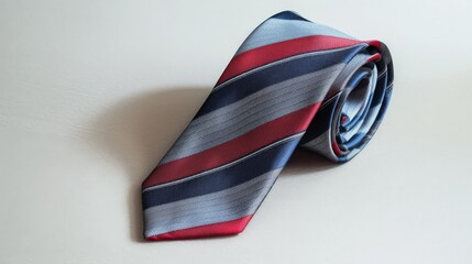 Obraz premium Striped Necktie Rolled Up on a White Surface