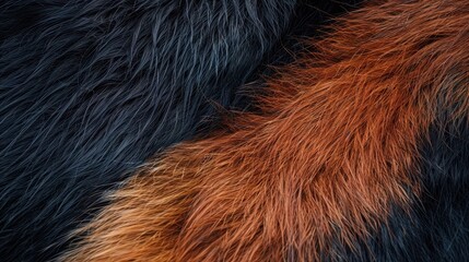 Textured fur in black and orange colors exhibits rich details and contrasts under bright lighting
