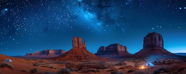 Tranquil Desert Camping under the Starry Night Sky in Monument Valley USA