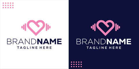Creative Heart Logo With Fitness Barbell, Design Inspiration, Illustration, Vector