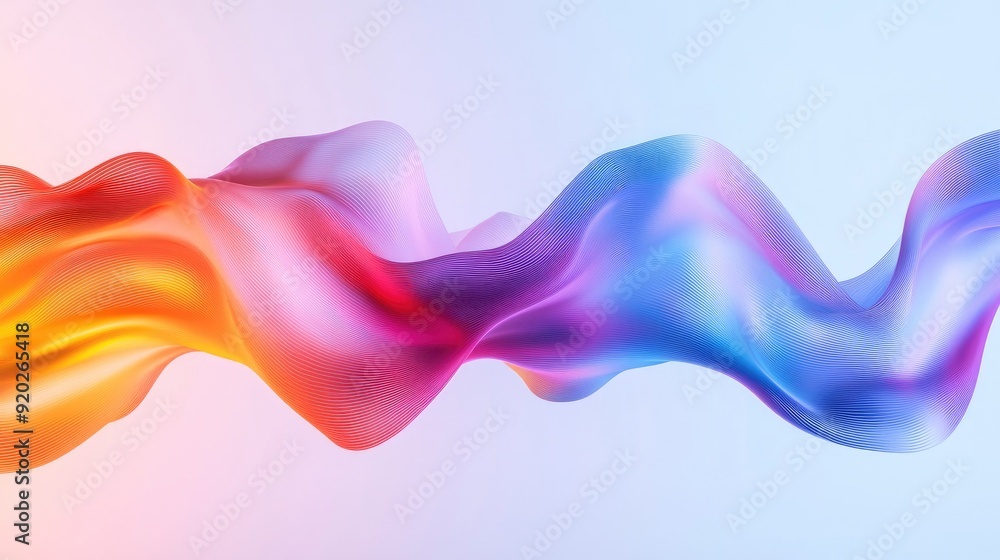 Poster a fluid, abstract 3d waveform with a gradient color scheme, representing innovation and technologica