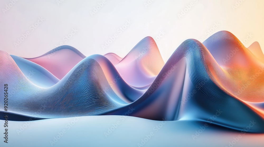 Poster a fluid, abstract 3d waveform with a gradient color scheme, representing innovation and technologica