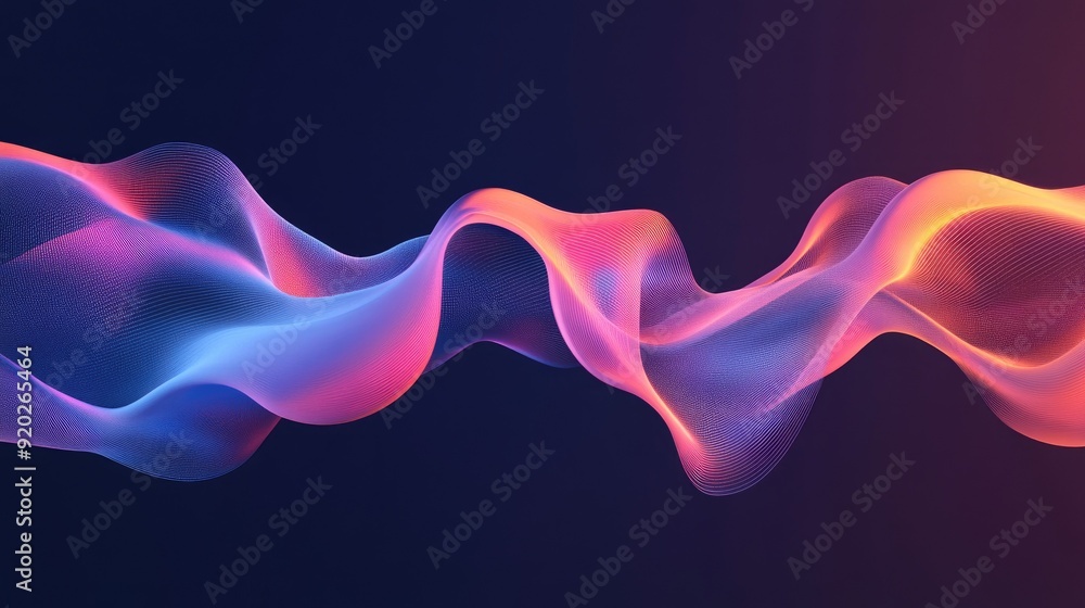Poster a fluid, abstract 3d waveform with a gradient color scheme, representing innovation and technologica