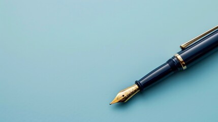 Fototapeta premium Blue Fountain Pen on a Light Blue Background