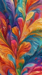 A vibrant display of swirling leaves in various colors creates an artistic explosion of creativity and energy