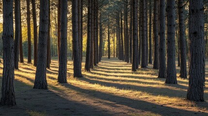 Obraz premium Sunlit Pine Trees in a Forest Clearing
