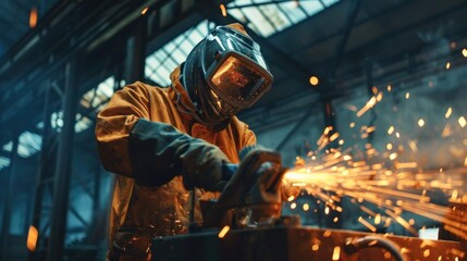 Industrial Welder Working with Sparks