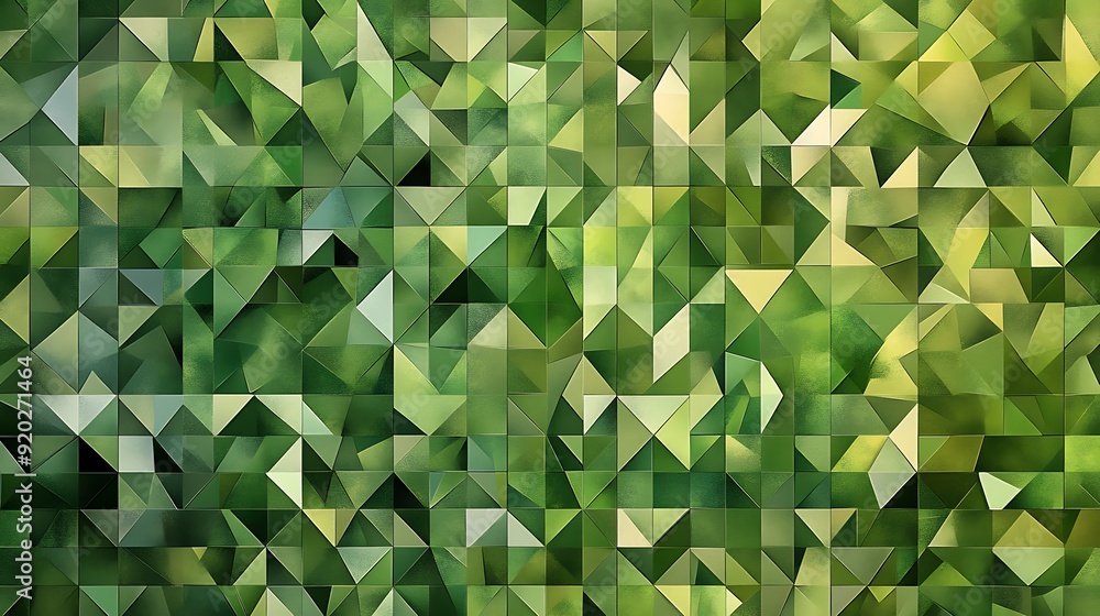 Poster seamless abstract with triangular mosaic in shades of green