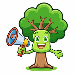 With megaphone cartoon tree art vector illustration