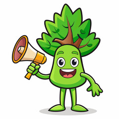 With megaphone cartoon tree art vector illustration