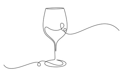 Wine Glass line art style. Anniversary party vector elements.