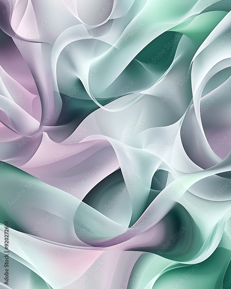 Poster seamless abstract with wave patterns in green, grey, and pink