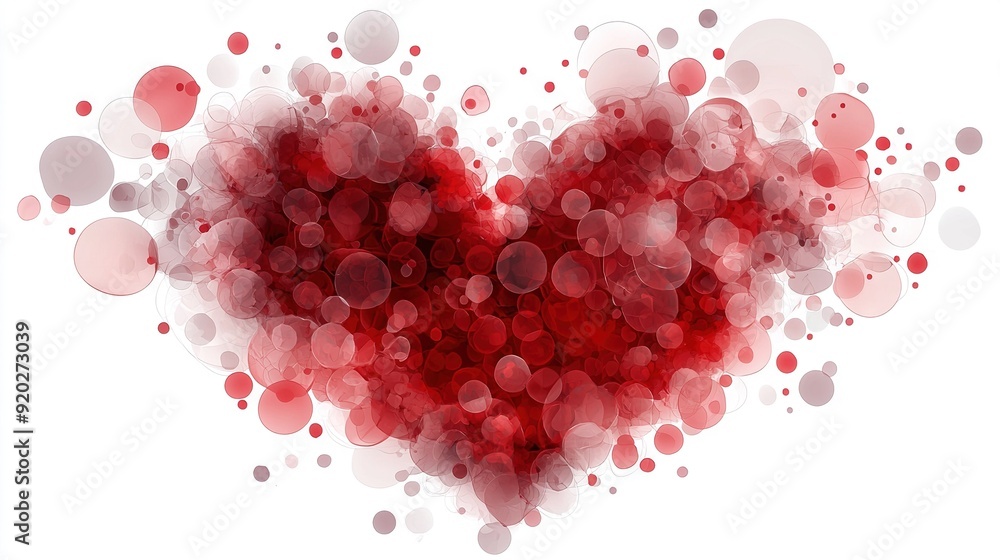 Poster heart-shaped design composed of overlapping circles against a solid white backdrop, providing space 