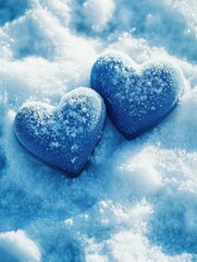 Obraz premium Two heart-shaped snow-covered hearts
