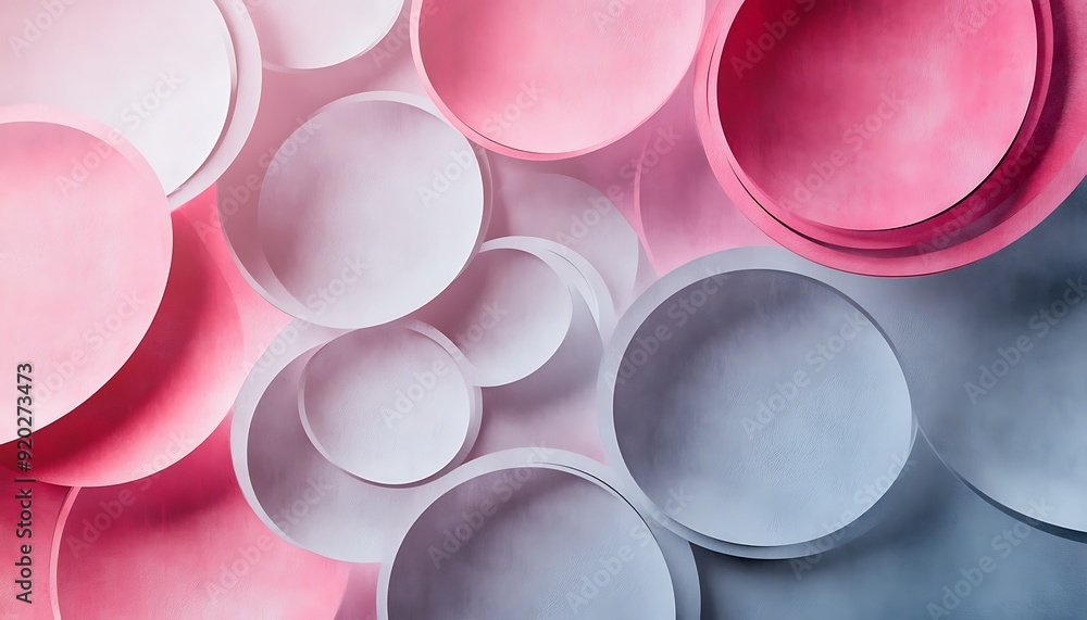 Poster seamless abstract with layered circles in grey and pink