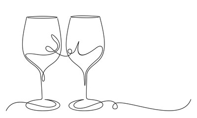 Wine Glass line art style. Anniversary party vector elements.