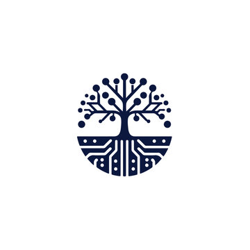 tech tree logo vector, tech tree electrical circuit digital logo, tree tech logo creative digital system design 