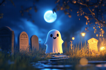 Cute ghost 3D in graveyard