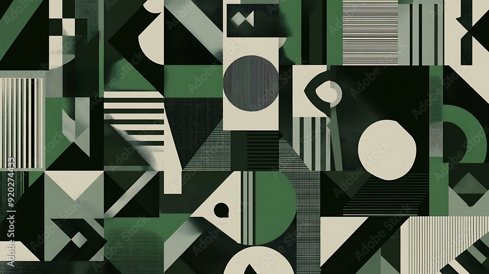 Poster Seamless Abstract with Sharp Geometric Shapes in Green and Grey