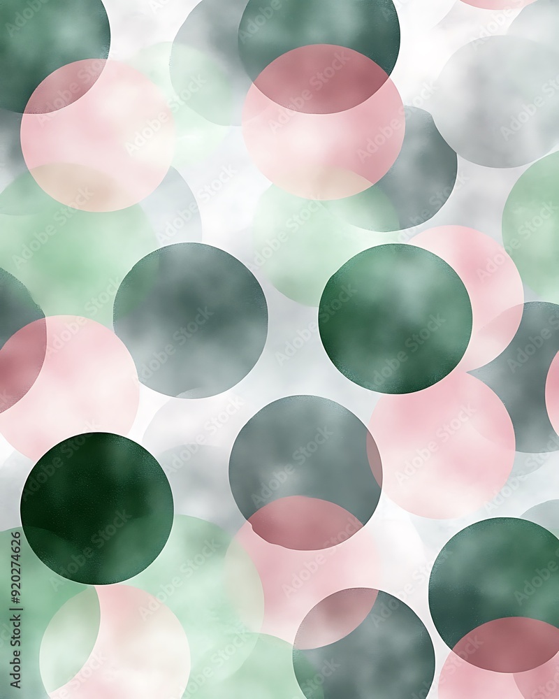 Poster seamless abstract with overlapping circles grid in green, grey, and pink