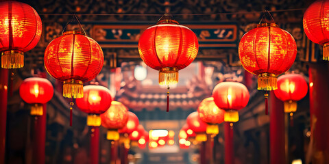 Red Lanterns Hanging in a Row, Chinese New Year Festival