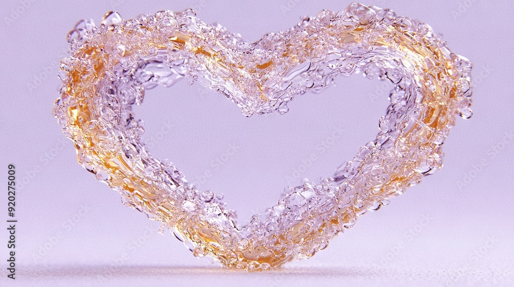 Poster a zoom-in image of a heart-shaped object resting on a white background, with a subtle reflection in 
