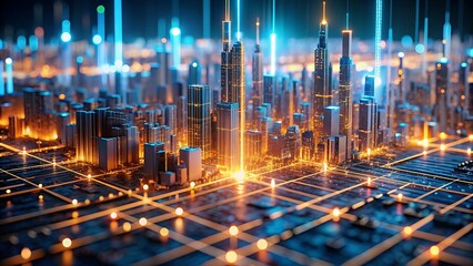 Obraz premium Futuristic Cityscape with Neon Lights.