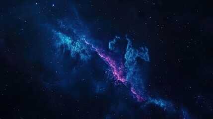 Fototapeta premium The deep mysteries of space captured in a dark blue night sky, with stars and a vivid cloud of blue and purple gas.
