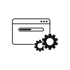 software icon, configure or update website, seo optimization, maintenance or develop system, install web application, thin line symbol on white background