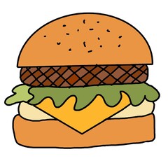 Hamberger with cheese and lettuce doodle