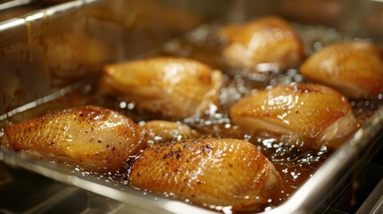 Fototapeta premium Brining: The process of soaking food in a saltwater solution to enhance its flavor and juiciness, often applied to poultry and pork for better texture and taste. 